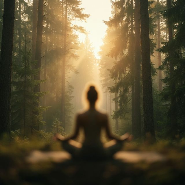 Silhouette in meditation amidst Himalayan pines